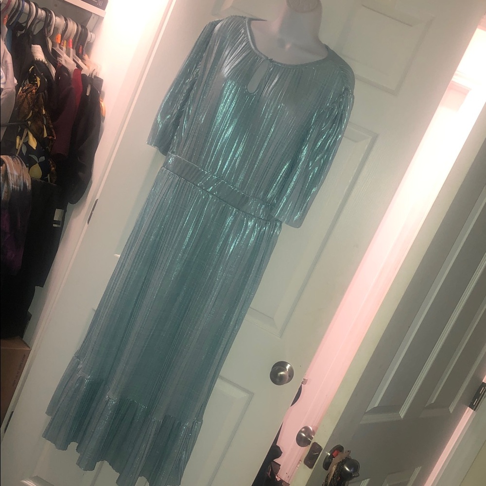 Shimmery Teal Maxi Dress with Blouson Waist